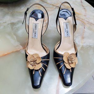 JJIMMY CHOO BLACK BEIGE SLING BACK SIZE 8 1/2